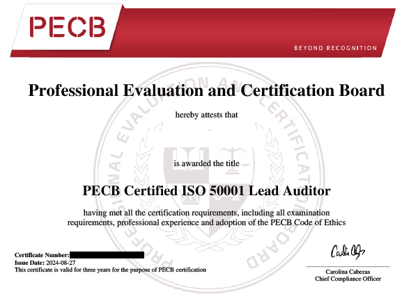 PECB Certified ISO50001